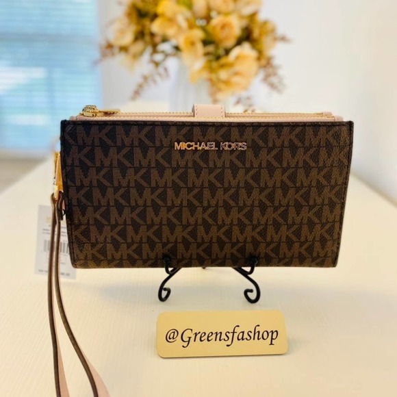 Michael Kors Handbags - Michael Kors Double Zip Wallet With Wristlet  brown signature new